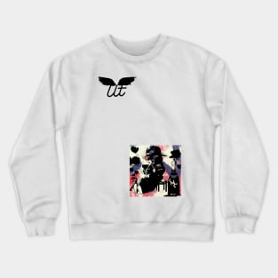 LitQ - Cute cat drinks wine on Valentine's Day anime art vibe black Crewneck Sweatshirt